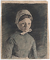 A Girl from the Vendée, Charles Milcendeau  French, Black chalk, wash and watercolor, with touches of red chalk on wove paper