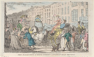 The Pleasures of Bond Street: or Fashionable Driving, Thomas Rowlandson  British, Hand-colored etching