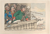 The Corsican and His Bloodhounds at the Window of the Thuilleries Looking Over Paris, Thomas Rowlandson (British, London 1757–1827 London), Hand-colored etching