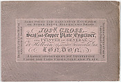 Trade Card for Joshua Cross, Seal and Copper Plate Engraver, Anonymous, British, 19th century  British, Engraving