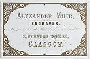 Trade Card for Alexander Muir, Engraver, Anonymous, British, 19th century  British, Commercial Lithograph