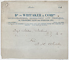 Trade Card for Dr. Whitaker & Co., Lithogravers, Engravers and Printers, Anonymous, British, 19th century  British, Commercial Lithograph