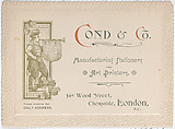 Trade Card for Cond & Co., Manufacturing Stationers and Art Printers, Anonymous, British, 19th century  British, Commercial Lithograph