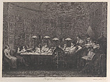 Rosaspina's drawing academy: class of students sketching seated around a table with Rosaspina at the end of the table with women and other spectators, Giulio Tomba  Italian, Etching and engraving