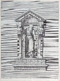 A standing man in a niche reaching forward with one arm, Bartolomeo Crivellari  Italian, Etching and engraving