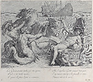 Plate 9: the Greeks opening the bag of wind, thinking there is gold inside, driving their vessel to the island of Circe, Bartolomeo Crivellari  Italian, Etching and engraving