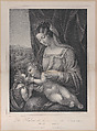 The Virgin and child with the infant Saint John the Baptist, with the Christ child lying on her lap and turning to kiss the Baptist, Franz Hanfstängl  German, Lithograph