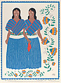Two Otomi women from the state of Mexico, plate 10 from "Trajes Regionales Mexicanos" (Regional Mexican Dress), Carlos Mérida Mexican, Color silkscreen