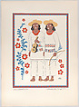 Two Huichol (or Wixáritari) musicians from the state of Nayarit, plate 13 from "Trajes Regionales Mexicanos" (Regional Mexican Dress), Carlos Mérida Mexican, Silkscreen