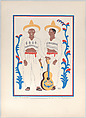 Two musicians (Chontal Maya) from the state of Tabasco, plate 21 from "Trajes Regionales Mexicanos" (Regional Mexican Dress), Carlos Mérida Mexican, Silkscreen