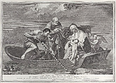 The flight into Egypt, with the Holy Family in a boat, Pietro Monaco  Italian, Engraving