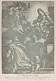 Saint Philip Neri, kneeling at left, with the Virgin and child appearing at upper right, Nicolas Le Sueur  French, Etching and aquatint in blue-gray