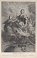 Saint Clare, seated in the clouds among angels, a dragon below, Louis Desplaces  French, Etching and engraving