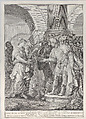 Daniel argues with the elders while Susanna stands at left, Pietro Monaco  Italian, Etching and engraving