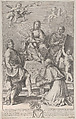 Madonna and Child at center with Saint John the Baptist, Saint Luke, Pope Peter Celestini, and angels, Robert van Audenaerde  Flemish, Etching and engraving