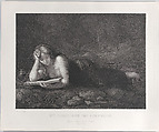 Mary Magdalene reading in the desert, Johann Heinrich Friedrich Ludwig Knolle  German, Engraving