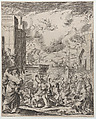 The massacre of the innocents set against a townscape, Lodovico Mattioli  Italian, Etching