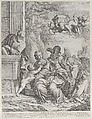 The Holy Family with angels at right and overhead, Giovanni Battista Beinaschi Italian, Etching; second state of three