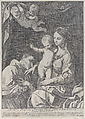 The Virgin and Child adored by Saint Carlo Borromeo, who kisses her hand, Hieronymus Ferroni, Etching