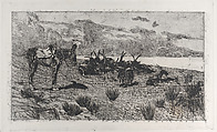Donkeys on a seashore in winter, Giovanni Fattori  Italian, Etching