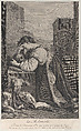 Allegory on Melancholy, with a woman kneeling towards the left holding a skull, Henri Simon Thomassin  French, Etching and engraving