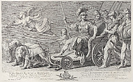 Mars on a chariot drawn by three lions, Charles Grignion, I  British, Etching and engraving