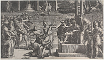 The martyrdom of Saint Paul and the condemnation of Saint Peter, Giovanni Jacopo Caraglio Italian, Engraving; first state of three