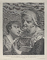 An old woman holding a mousetrap while a young girl holds a string attached to its tail, Niccolò Cavalli  Italian, Engraving