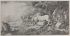Noah and the animals entering the ark, Giovanni Benedetto Castiglione (Il Grechetto) (Italian, Genoa 1609–1664 Mantua), Etching
