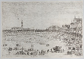 Prà della Valle: the right half of the square of Prà della Valle in Padua, with the Colleggio Universitario at right, Canaletto (Giovanni Antonio Canal) (Italian, Venice 1697–1768 Venice), Etching; first state of two (Bromberg)