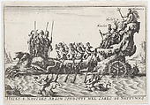 Plate 9: Argonauts Hicleus and Naucleus led in the float of Neptune (Hicleo e Naucleo Argon. condotti nel carro di Nattunno), from "The magnificent pageant on the river Arno in Florence for the marriage of the Grand Duke" (Le Magnifique carousel fait sur le fleuve de l'Arne a Florence, pour le mariage du Grand Duc), Anonymous, Etching