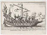 Plate 3: Captain of the army of Chalchis (Capitana del armata de Colco), from "The magnificent pageant on the river Arno in Florence for the marriage of the Grand Duke" (Le Magnifique carousel fait sur le fleuve de l'Arne a Florence, pour le mariage du Grand Duc), Anonymous, Etching