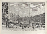View of Piazza San Marco, with the church of San Geminiano at the far end, and figures and market stalls in the foreground, Giovanni Battista Brustolon  Italian, Etching