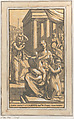 The Virgin and Child with Saint John the Baptist, Anton Maria Zanetti the Elder Italian, Chiaroscuro woodcut, with dark brown line block and medium brown and mustard yellow tone blocks