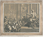 Saint John the Evangelist preaching in a temple, Anton Maria Zanetti the Elder Italian, Chiaroscuro woodcut from three blocks in brown elaborately mounted