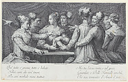 A group of elegantly dressed people playing cards, Bartolomeo Crivellari  Italian, Engraving