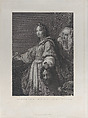 Judith holding the head of Holofernes and a sword, her maid behind her at right, Mauro Gandolfi  Italian, Engraving