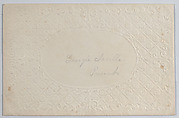Valentine, Anonymous, Open-work cameo embossed  lace paper, die cut scrap, green ink
