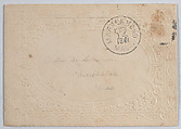 Valentine, Anonymous, Open-work cameo embossed  lace paper, colored paper wafers, glass mirror, gold-printed motto