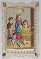 Valentine - Mechanical - pull down tassel reveals scene, Anonymous, British, 19th century British, Heavy card-stock, die-cut scraps, chromolithography, gilding, embossed paper, silk tassel, ink, green silk ribbon