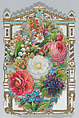 Valentine - Mechanical -- armoire, family, flowers, Anonymous, British, 19th century British, Heavy card stock, chromolithography, gilding, die-cut scraps,white ribbon