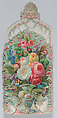 Valentine - Mechanical -- a decorated armoire (chest), Anonymous, British, 19th century British, Heavy card stock, chromolithography, die-cut scraps,string