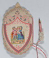 Valentine - Mechanical - elaborate Valentine, Dance Card, Baby, Anonymous, British, 19th century, Heavy card-stock, chromolithography, die-cut scraps, pink colored string, small pink pencil 