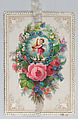 Valentine - Mechanical pull-down, hidden messages, Heavy card-stock, die cut chromolithographed scraps, gilding, silk ribbon
