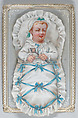 Valentine - Mechanical bouquet, baby boy bunting, Anonymous, British, 19th century, Heavy card-stock,  chromolithography with gilding,  die-cut chromolithigraphed scrap, ink