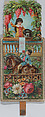 Valentine - Mechanical floral scene - a man on a horse offers a woman a rose - symbol of love., Anonymous, British, 19th century, Heavy card-stock, die cut card stock, chromolithography, paper for hinges