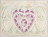 Valentine, Anonymous, Cameo-embossed, open-work lace paper, colored paper, green ink