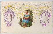 Valentine, Anonymous, Cameo-embossed, open-work lace paper, colored paper, die-cut scraps, ink