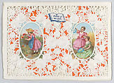 Valentine, Anonymous, Cameo-embossed  open-work lace paper, chromolithography, colored paper, ink