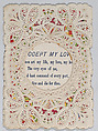 Valentine, Anonymous, Cameo-embossed open-work lace paper, chromolithography